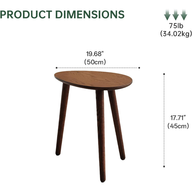 Table d'appoint solide, H 17,7 po x l 32 po x P 32 po, Chêne brun