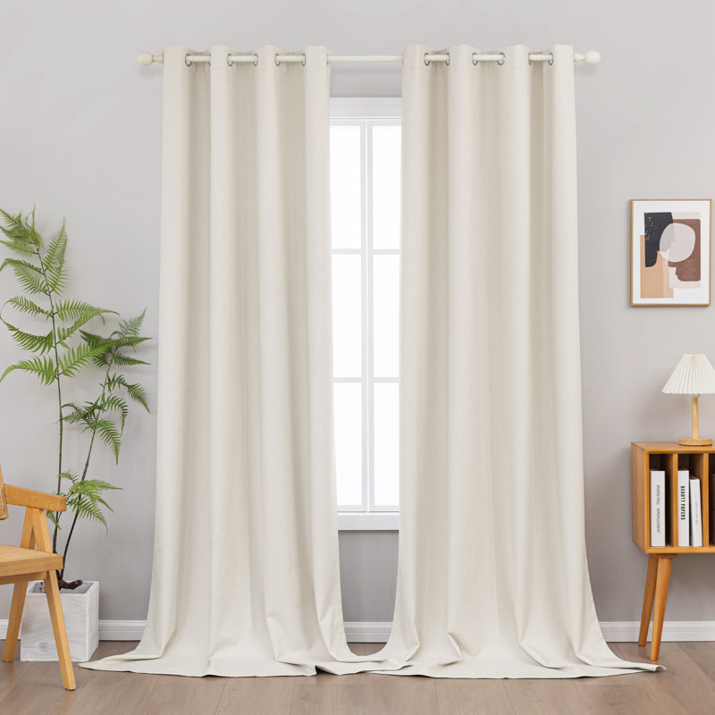 100% Blackout Thermal Insulated Polyester Curtain Pair, 52" W x 108" L, Beige