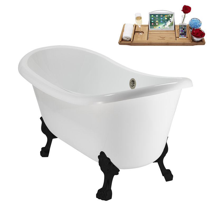 Baignoire sur pattes 59 ", plateau, bonde, pattes 59" Streamline, Noir mat, Nickel brossé