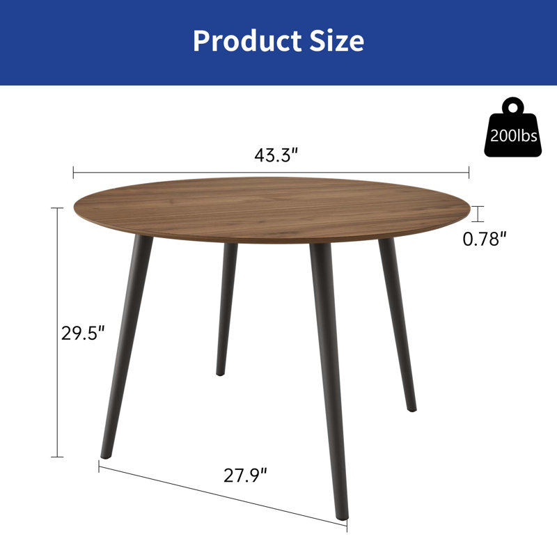 Round Mid-Century Modern Dining Table, Brown