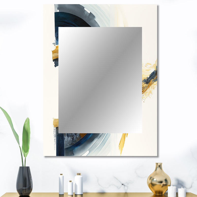 Blue And Gold Swirl Abstract III - Abstract Spirals Decorative Mirror, Blue Wall Mirror, Printed Metal Art, 40" x 30"