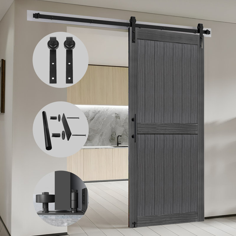 MDF Barn Door with Sliding Door Hardware Kit,Covered with Water-Proof PVC Surface, 36" x 84", Deep Gray