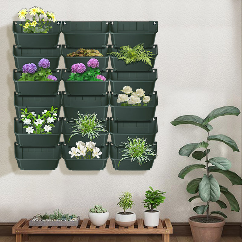 Pot de fleurs mural avec 18 pots, Vert