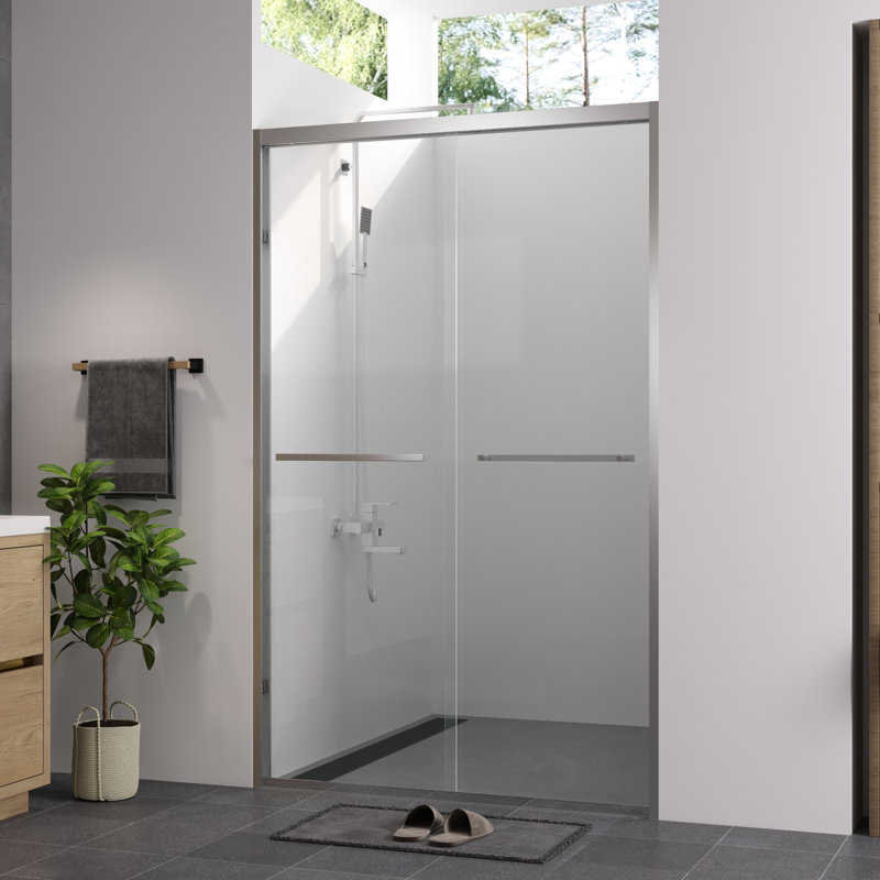 44 - 48"X76" Hardware Sliding Glass Shower Enclosure, Double Bathroom Door With 1/4" (6Mm) Clear Tempered Glass, Fashionable And Safe, Step By Installation