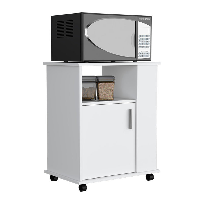 Kitchen Cart, Three Side Shelves, White Finish