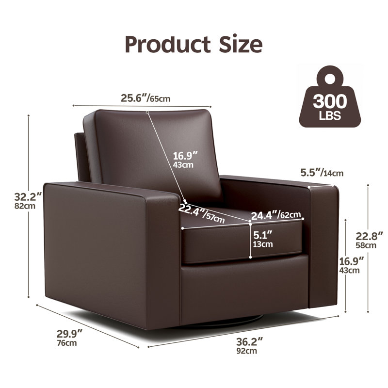 36.2" Wide Swivel Accent Armchair-Espresso PU, Espresso PU