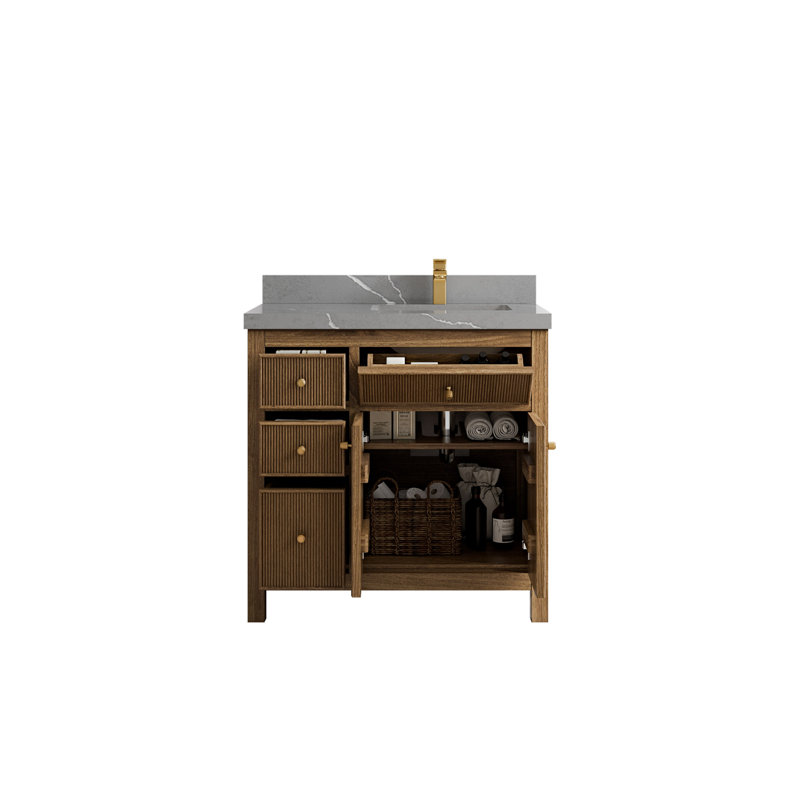 36'' Single Bathroom Vanity with Quartz Top, Piatra Gray