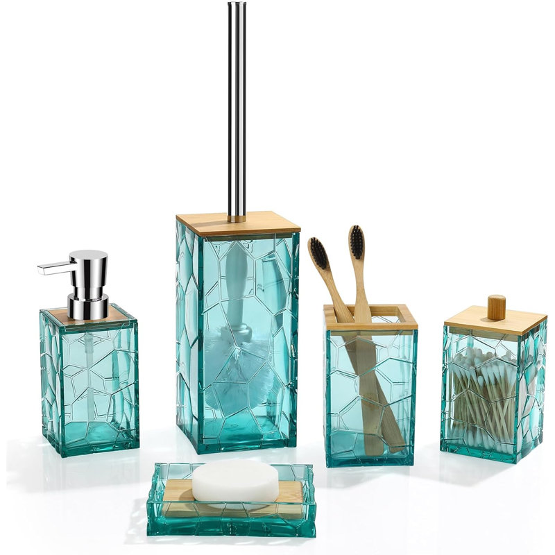 Blue and Blue Bathroom Accessories Set