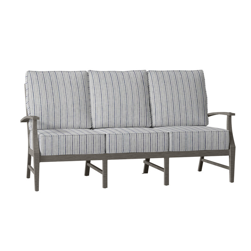 Croquet 76" Wide Outdoor Patio Sofa with Cushions, Welt, Verona Fossil, Slate Gray