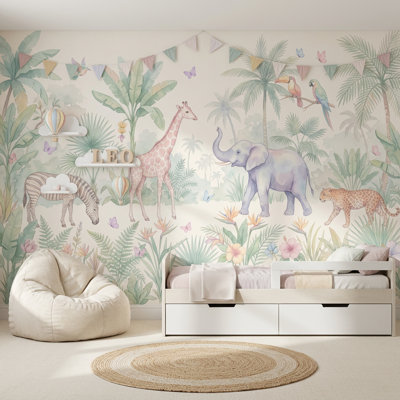 Papier peint papillons pastel safari pastel