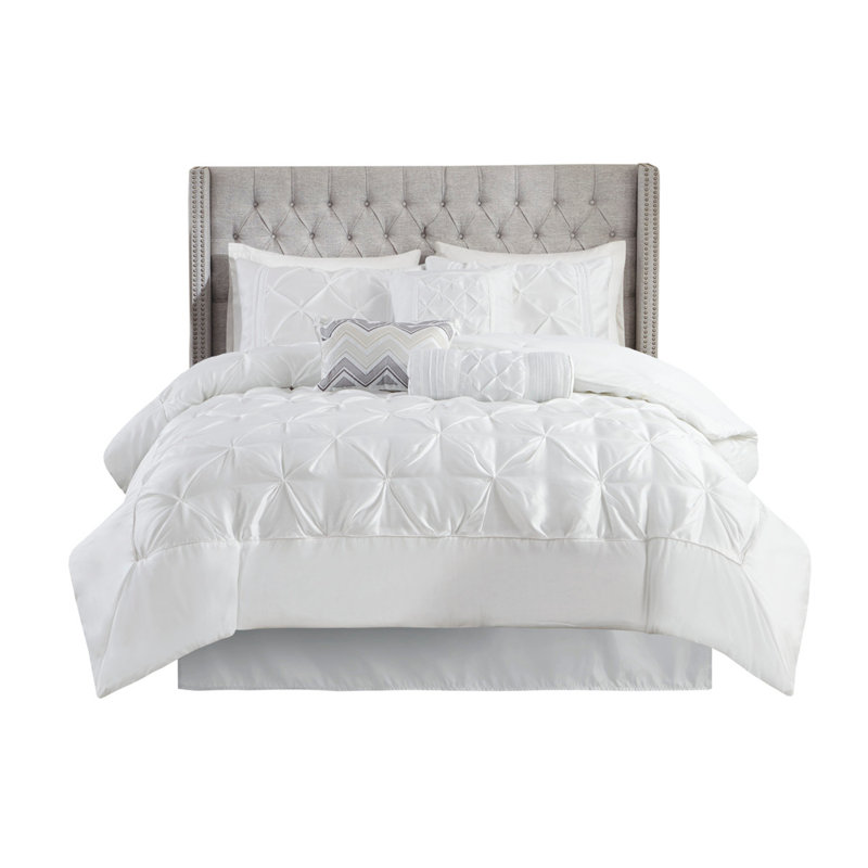 7 Piece Tufted Comforter Set White Full