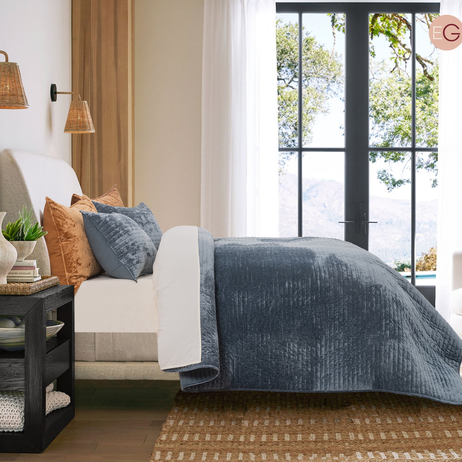 Velvet Quilt Set, King, Stormy Blue