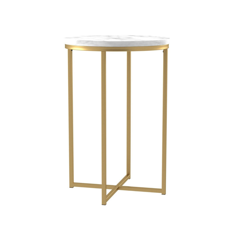 Mugsy Cross Legs End Table, Gold, White Marble