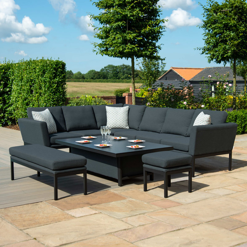 Shady Outdoor Fabric Rectangular Corner Dining Set - with Rising Table - Charcoal