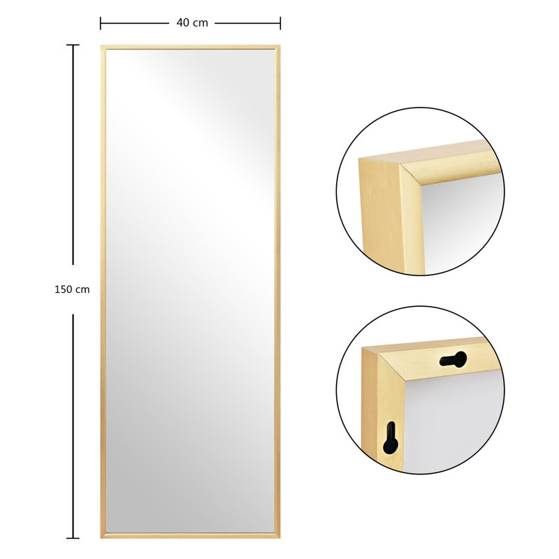 Jameson Metal Flat Mirror, 150cm H x 40cm W, Gold