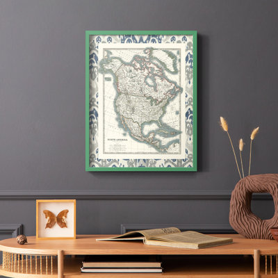 Carte encadrée de l'Amérique du Nord, reproduction encadrée - bois massif