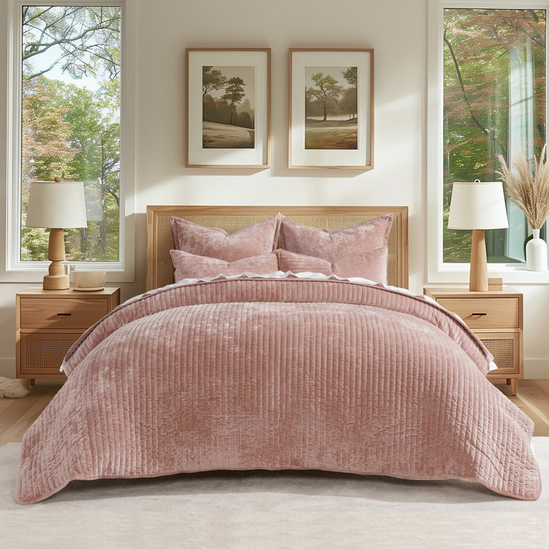 Ensemble de courtepointe Luxe Velvet Channel, Courtepointe très grand + 2 taies décoratives tr, Argile