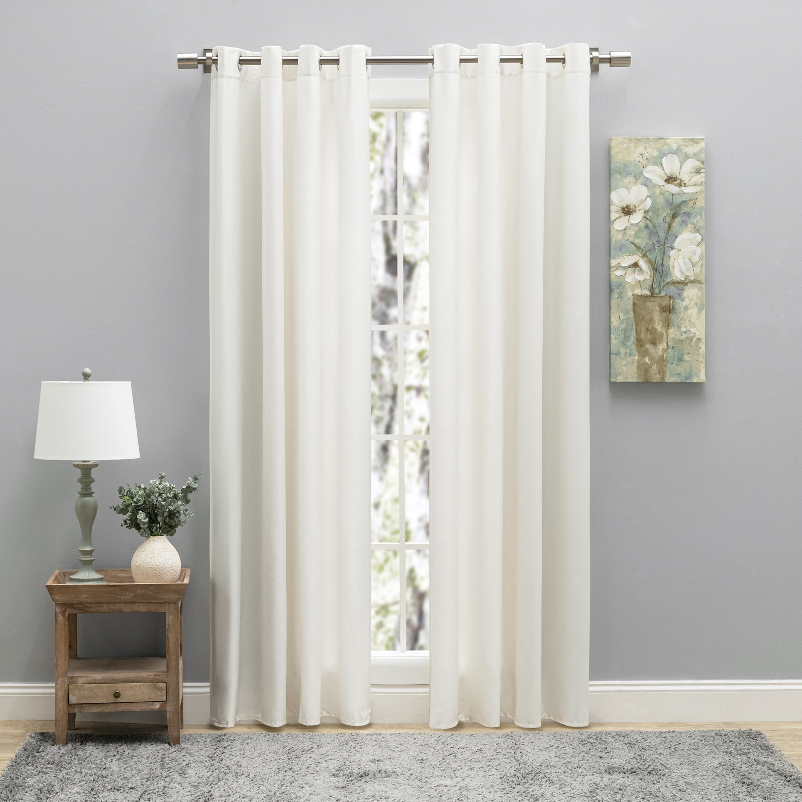 Lakeland Solid Semi-Sheer Grommet Curtain Panel, 56" W x 63" L, White
