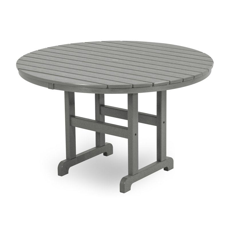 POLYWOOD Round Farmhouse Dining Table, 48", Slate Gray