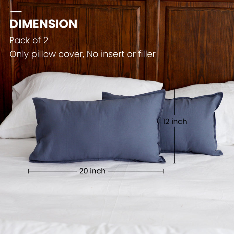 Ensemble de taies d'oreiller en lin 1 paire 55% lin européen 45% mélange de coton de couleur unie, ensemble de taies décoratives 2 x 12 x 20 pouces