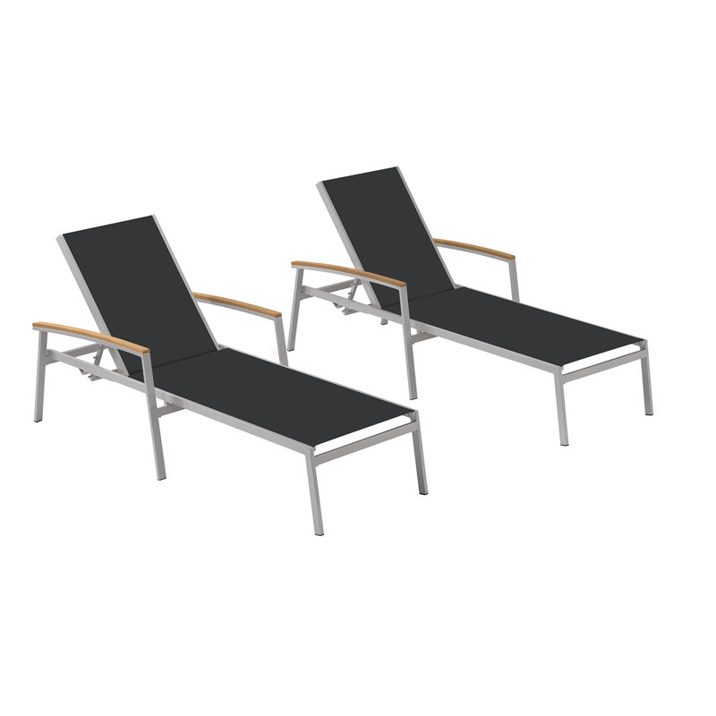 Travira Outdoor Chaise Lounge, Black, Tekwood Natural, Flint