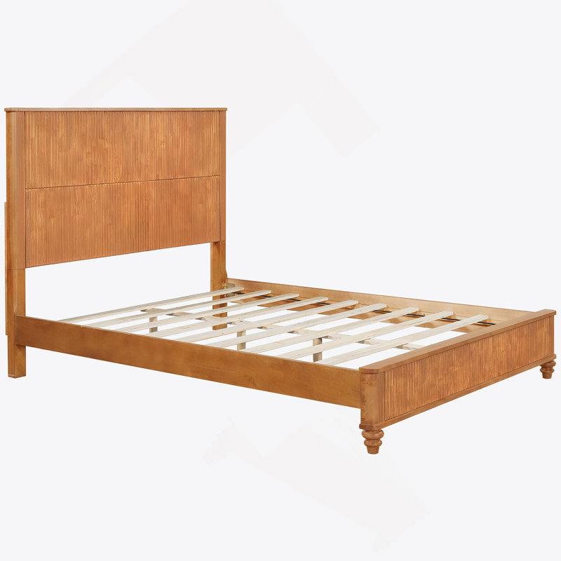 Structure de lit plateforme en bois massif avec tête de lit haute, aucun sommier requis, finition naturelle, Grand lit