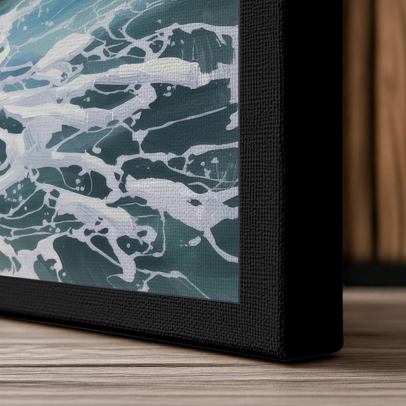 Waves Against Stone Coastal - Wrapped Canvas, 18x12 - 45.7 x 30.5 cm, Black Border