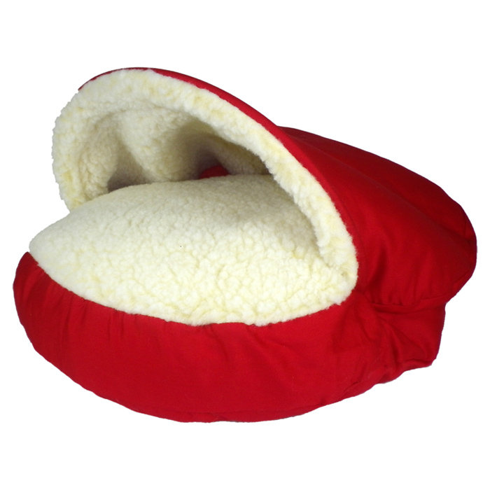 Large Olive Orthopedic Cozy Cave Pet Bed with Sherpa Interior