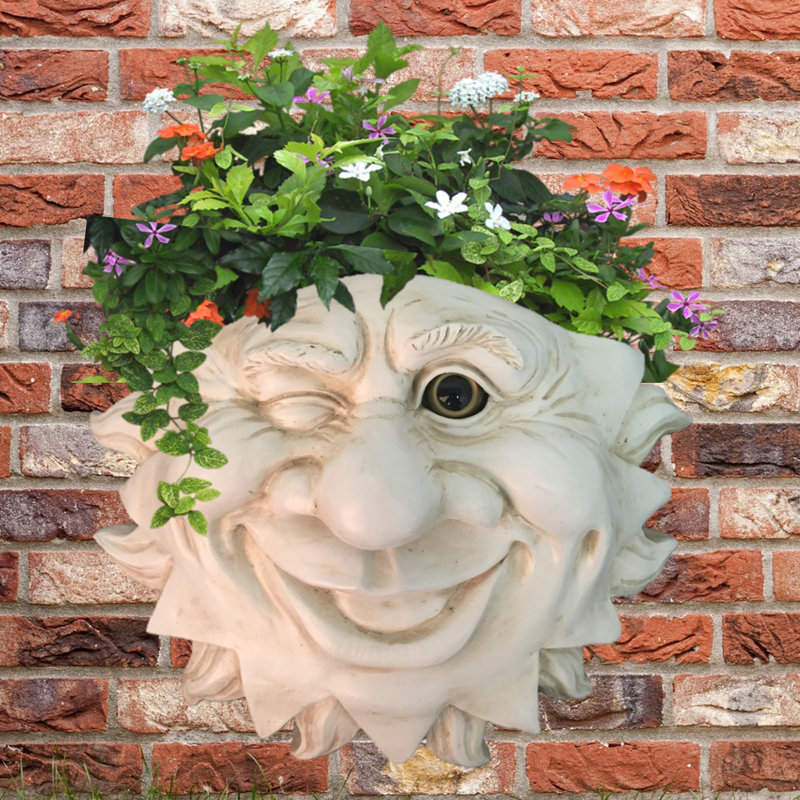Muggly's The Face Mr. Sun Shine Tree & Patio Statue Planter, Antique White