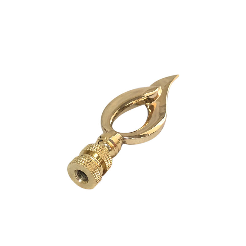 Modern Flame Lamp Finial, Polished Brass
