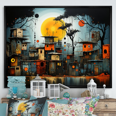«Yellow African Pygmy Village Chronicles III» - art mural tribal africain