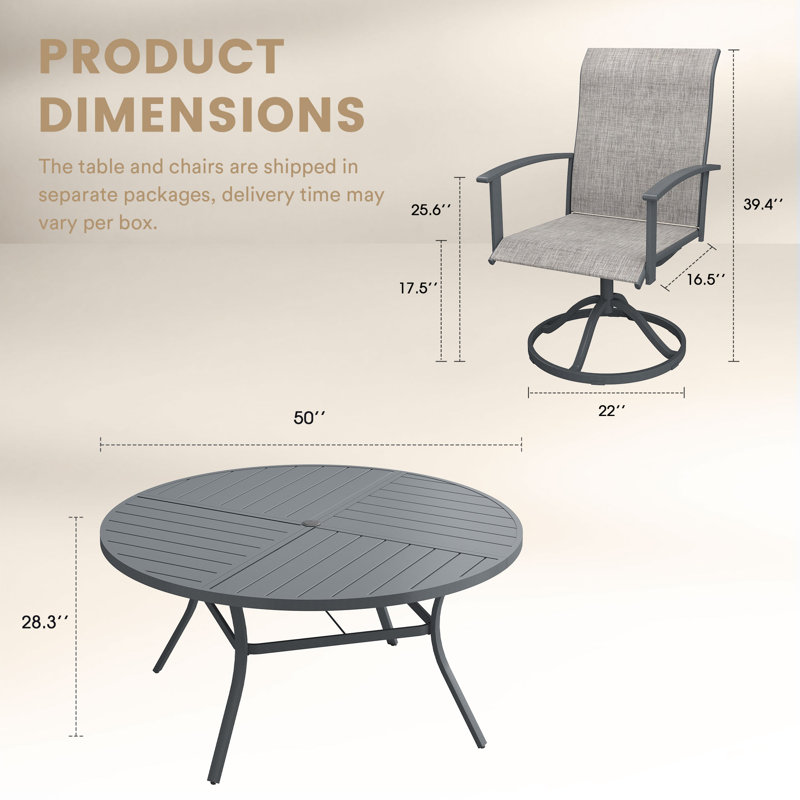 6-Person Outdoor Patio Dining Set With Swivel Chairs, Gray, Gray
