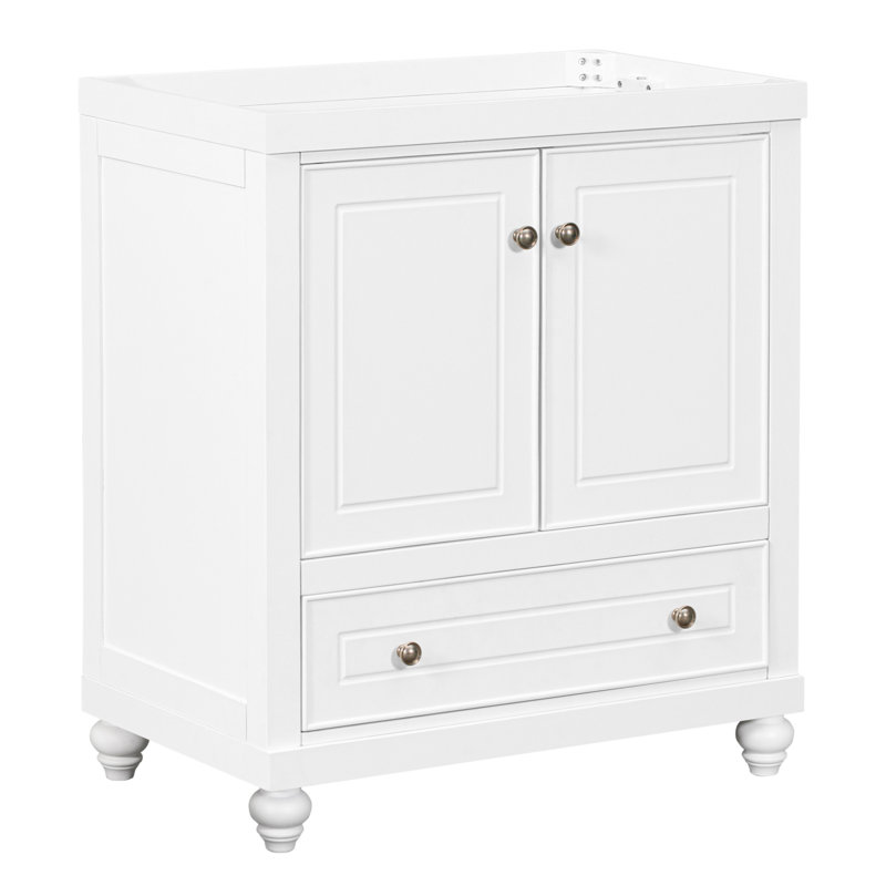 White 30" Freestanding Bathroom Vanity with Drawer and Doors