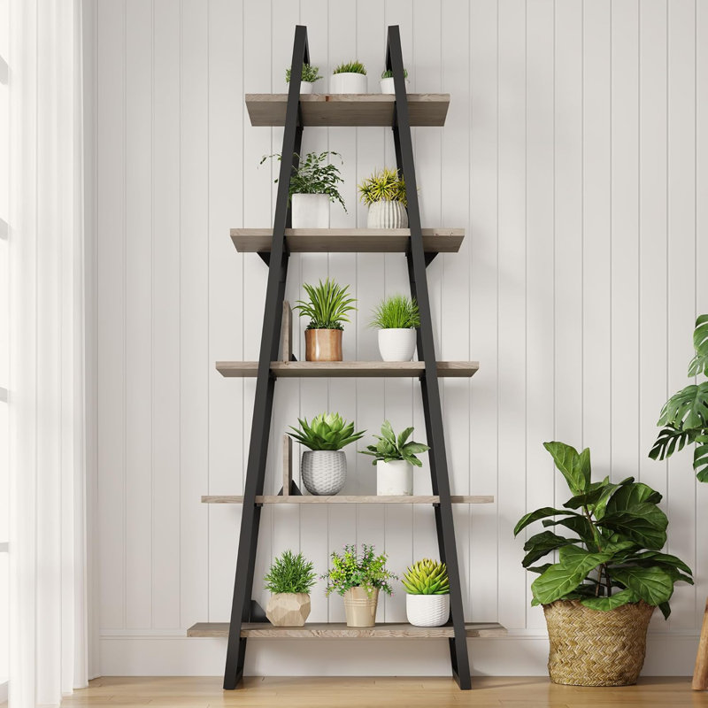 Bookshelf 5 Tier Industrial Wood, Book Shelf, Tall Open Rustic Etagere Bookcase