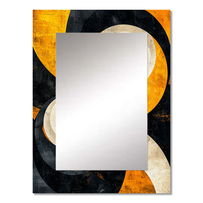 Yellow And Black Spiraling Opulence II - Abstract Shapes Decorative Mirror, Black Wall Mirror, Printed Metal Art