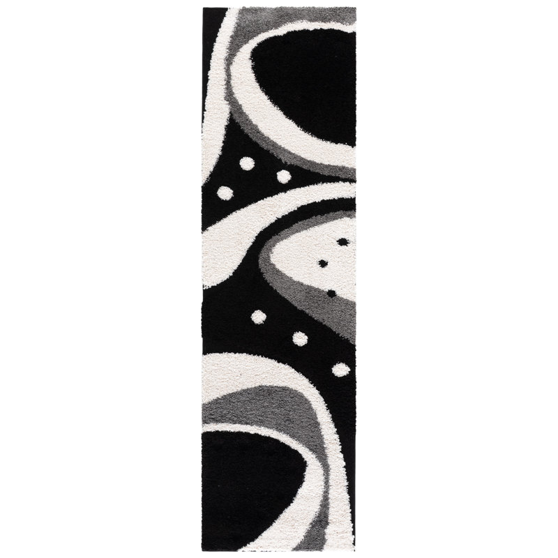 Tapis noir / ivoire Ashal, Tapis de couloir 2 pi 3 po x 8 pi, Black/Ivory
