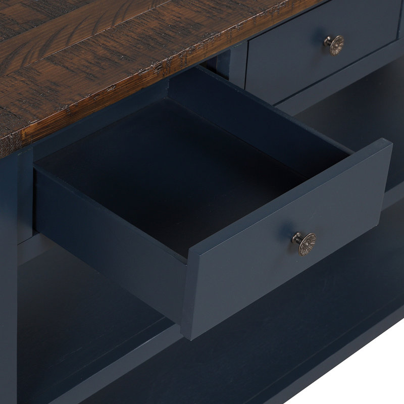 Console en bois de pin massif 48 po, table d'appoint moderne avec 3 tiroirs de rangement et 2 tablettes. Facile à assembler