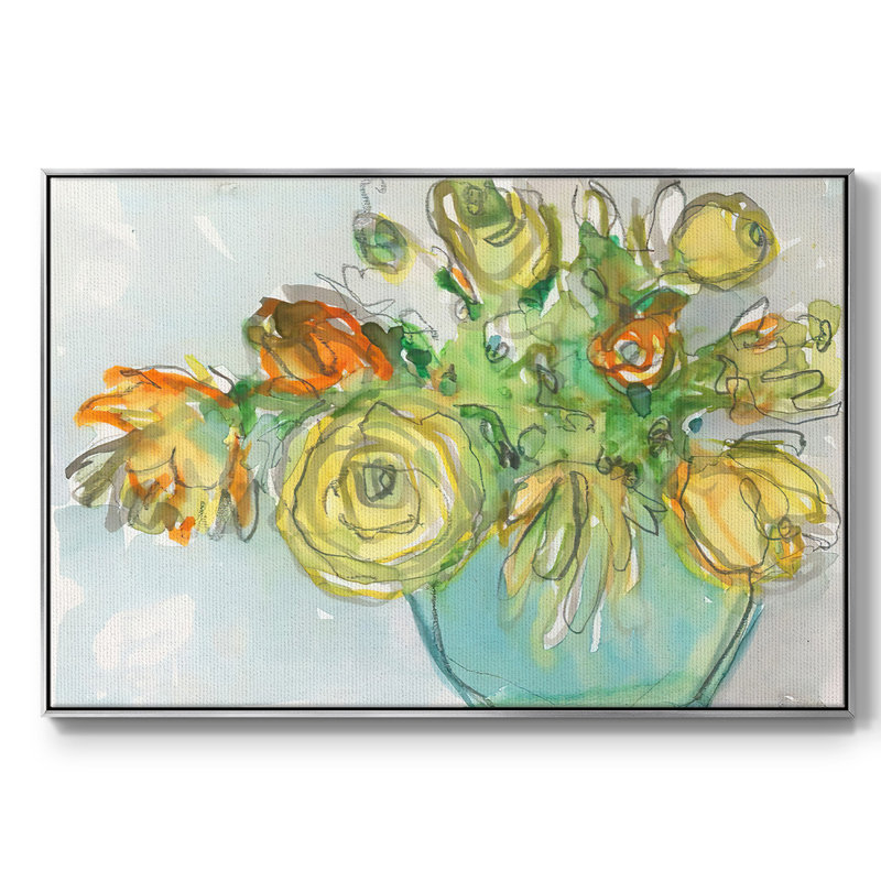 Accent floral printanier I, H 17 po x l 25 po x P 2 po, Toile avec cadre argenté