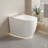 Contemporary one-piece smart toilet with automated lid opening and closing, a seat with temperature control, immediate warm water for cleansing, capability for automatic flushing, and options for remote-control or foot-sensor activated flushing.