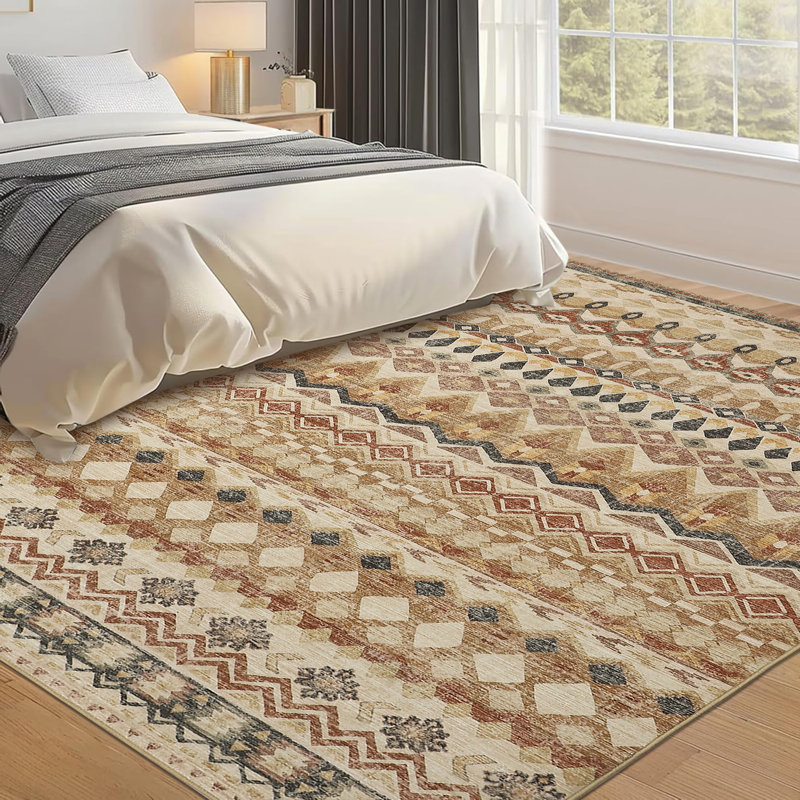 Boho Machine Washable Area Rug Non-Slip Indoor Carpet Non-Shedding Rug for Living Room Bedroom Dining Room Hallway Kitchen Office Playroom Nursery