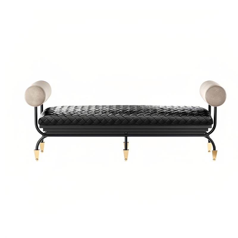 Banc rembourré en cuir de vache, H 26,37 po x l 70,86 po x P 21,62 po