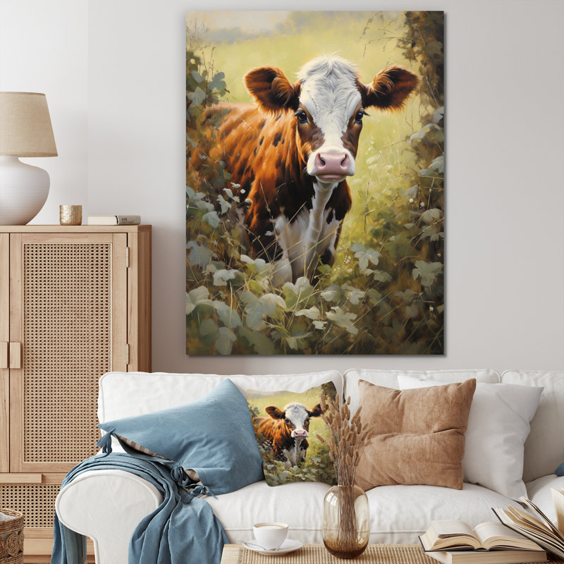 Benedix Cow Curious Encounter I, reproduction d'art sur toile, Toile tendue, H 44 po x l 34 po x P 1,5 po