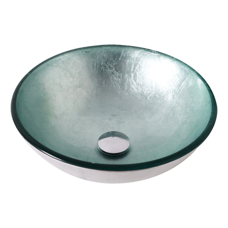 Lavabo vasque en verre trempé artistique de haute qualité en argent, 16 x 16 x 5,21 pouces, bonde escamotable, convenant aux lavabos argentés de salle de bain et de salle de bain, décor de vestiaire idéal