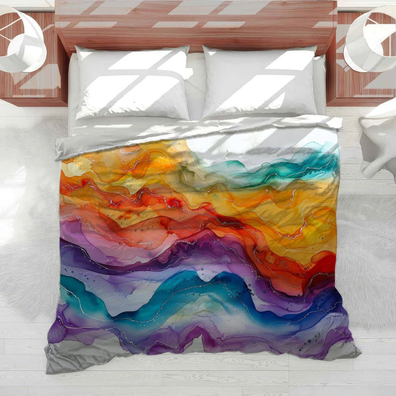 Édredon coloré avec couette abstraite mouvement fluide, Édredon simple