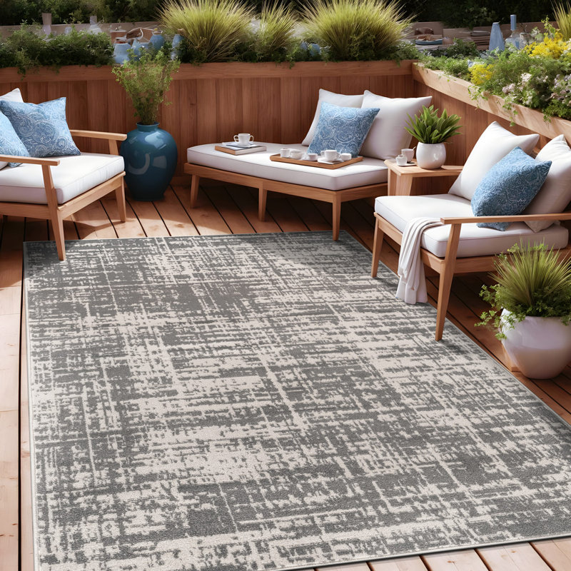 Tapis d'extérieur abstrait, Gray, Rectangle 6' x 9'