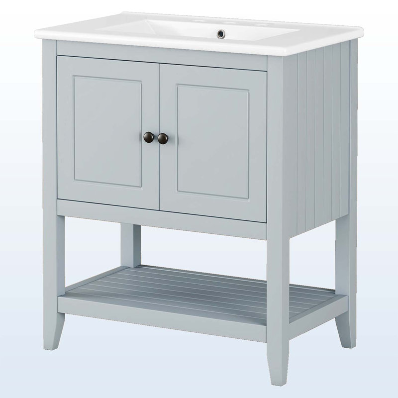 Modern and Simple Bathroom Vanity with Open Style Shelf & Door Shelf, Grey