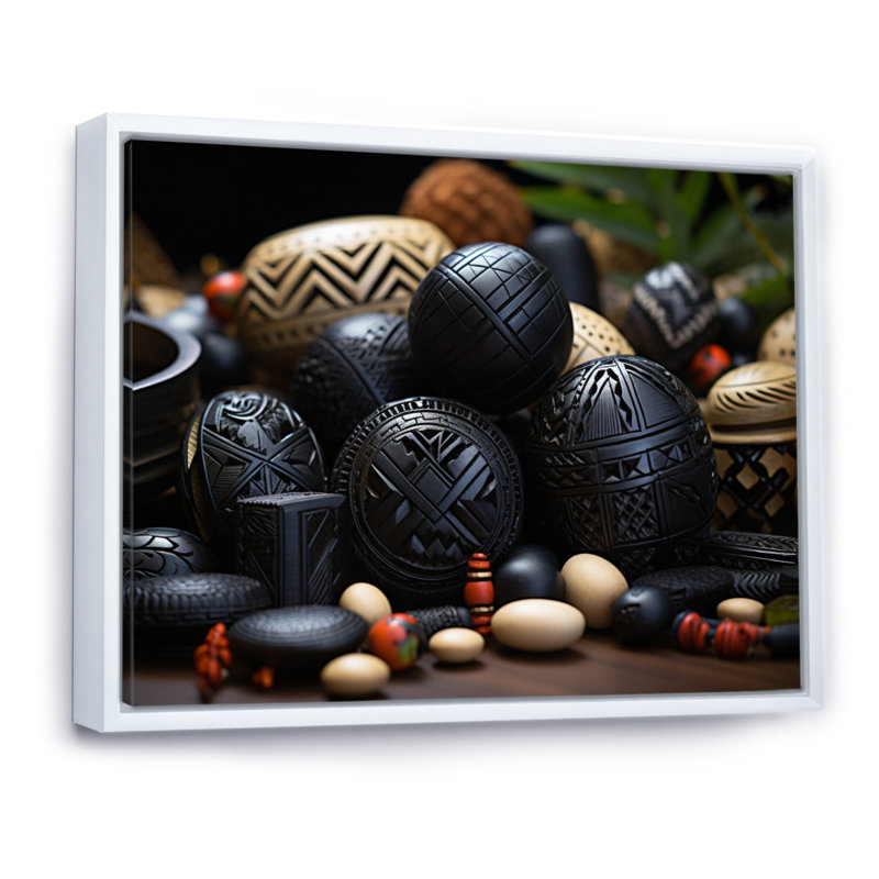 Bijoux africain - reproduction sur toile, Cadre flottant blanc, H 24 po x l 32 po x P 1 po