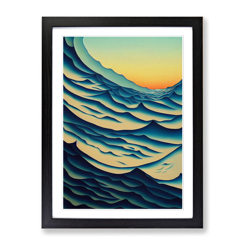 FRM-V0523-1624X Ocean Seascape Abstract Vol.1 - Picture Frame Print, 34cm H x 25cm W x 2cm D, Walnut