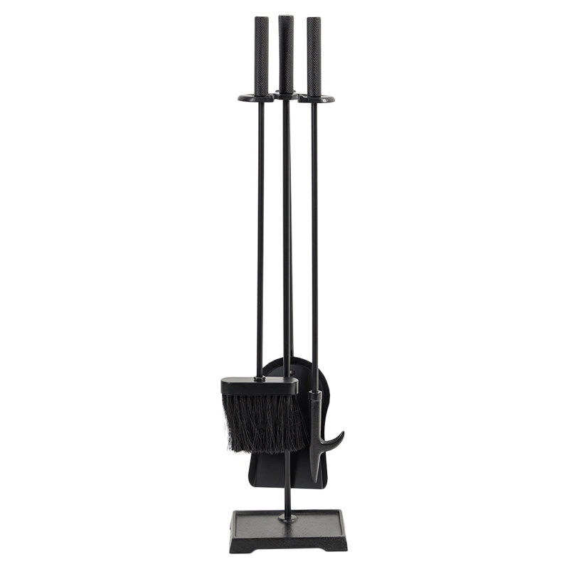 Modern Ember Harper Fireplace Tool Set - Includes Brush, Shovel, Fire Poker and Stand - Steel, Black