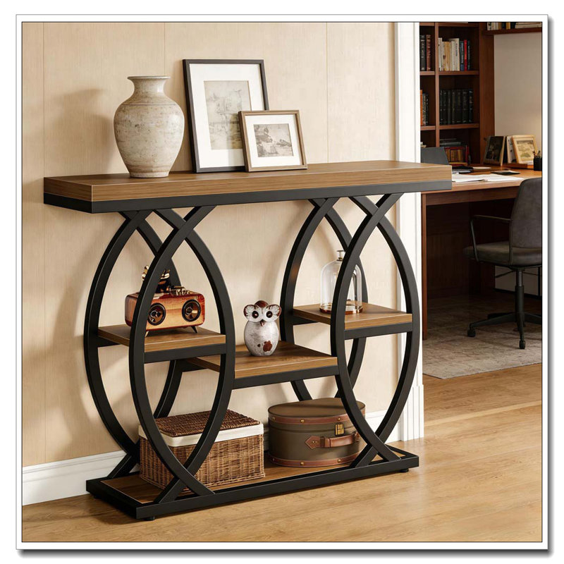 Classic Entryway Table,Practical Console Table, Black+Brown